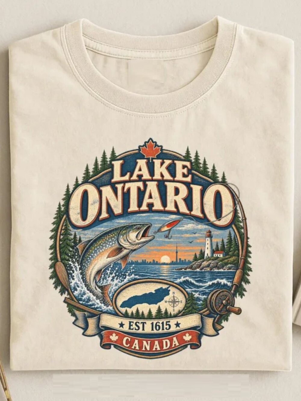 Lake Ontario Fishing Shirt with Canada Pride  Retro Tee Not Lake America T-Shirt